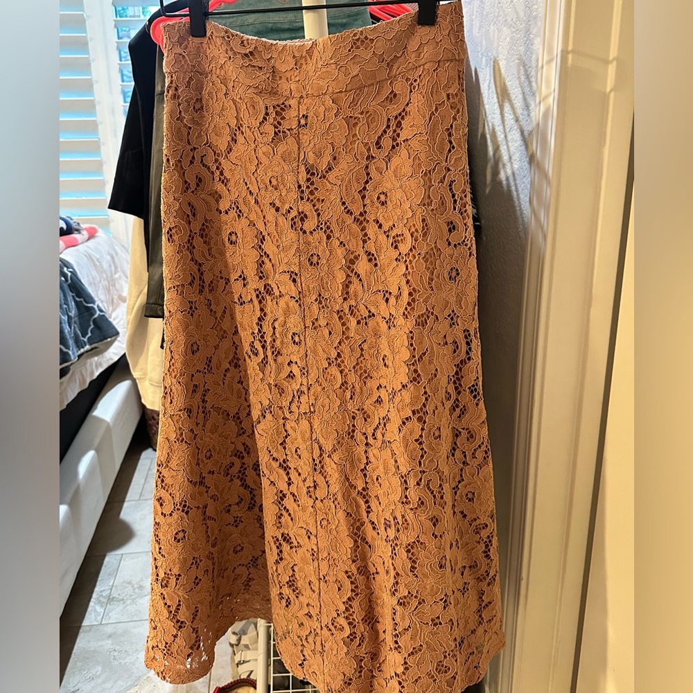 Zara Tan Embellished A-Line Midi Skirt
